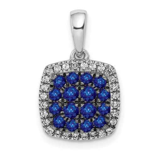 14k-white-gold-diamond-and-sapphire-square-halo-pendant-SolomonJeweler-Wichita-KS-CustomJewelry