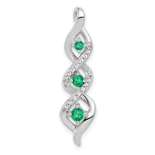 14k-white-gold-3-stone-twisted-diamond-and-emerald-chain-slide-SolomonJeweler-Wichita-KS-CustomJewelry