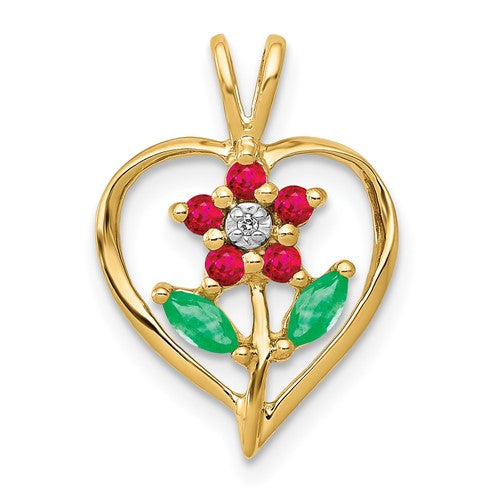 14k-siam-ruby-emerald-diamond-flower-in-heart-pendant-SolomonJeweler-Wichita-KS-CustomJewelry