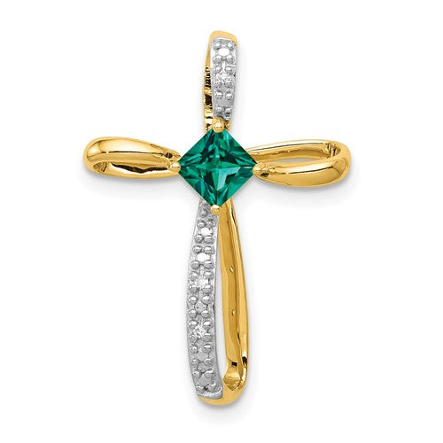 14k-w-rhodium-lab-created-emerald-and-diamond-cross-slide-SolomonJeweler-Wichita-KS-CustomJewelry