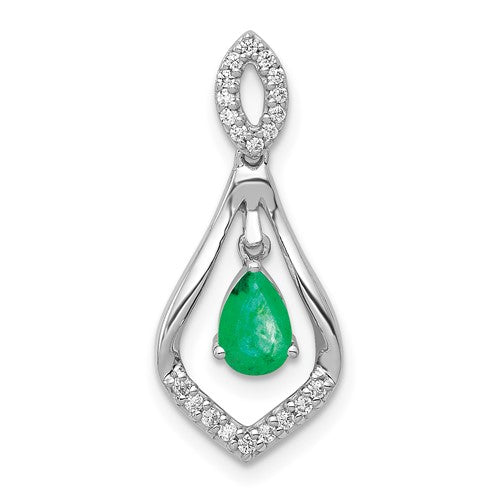 14k-white-gold-diamond-and-teardrop-emerald-dangle-pendant-SolomonJeweler-Wichita-KS-CustomJewelry