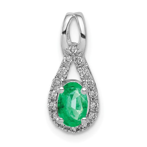 14k-white-gold-teardrop-diamond-and-oval-emerald-pendant-SolomonJeweler-Wichita-KS-CustomJewelry