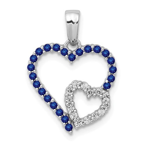 14k-white-gold-diamond-and-sapphire-double-heart-pendant-SolomonJeweler-Wichita-KS-CustomJewelry