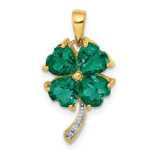 14k-created-emerald-and-diamond-four-leaf-clover-pendant-SolomonJeweler-Wichita-KS-CustomJewelry