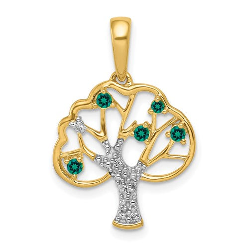 14k-created-emerald-and-diamond-polished-tree-pendant-SolomonJeweler-Wichita-KS-CustomJewelry