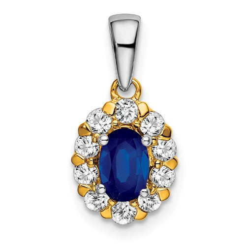 14k-two-tone-oval-sapphire-and-diamond-halo-pendant-SolomonJeweler-Wichita-KS-CustomJewelry