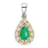 14k-two-tone-pear-emerald-and-diamond-halo-pendant-SolomonJeweler-Wichita-KS-CustomJewelry