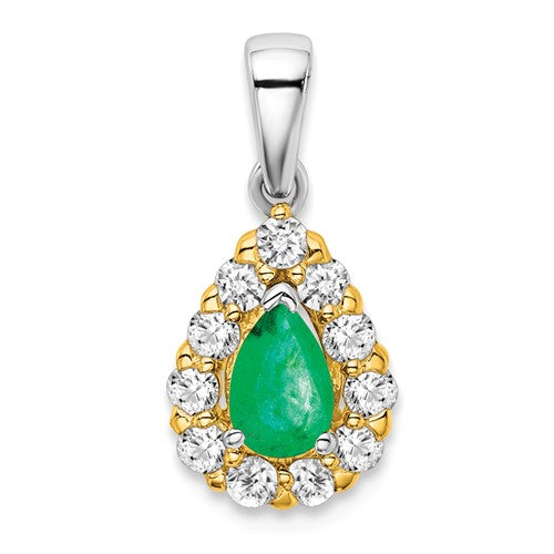 14k-two-tone-pear-emerald-and-diamond-halo-pendant-SolomonJeweler-Wichita-KS-CustomJewelry