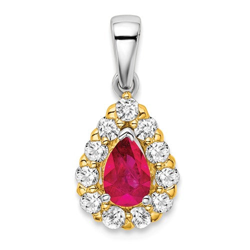 14k-two-tone-pear-ruby-and-diamond-halo-pendant-SolomonJeweler-Wichita-KS-CustomJewelry
