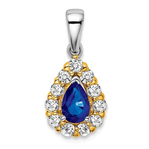 14k-two-tone-pear-sapphire-and-diamond-halo-pendant-SolomonJeweler-Wichita-KS-CustomJewelry
