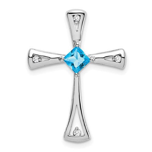14k-white-gold-blue-topaz-and-diamond-cross-chain-slide-SolomonJeweler-Wichita-KS-CustomJewelry