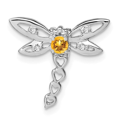 14k-white-gold-citrine-and-diamond-dragonfly-chain-slide-SolomonJeweler-Wichita-KS-CustomJewelry