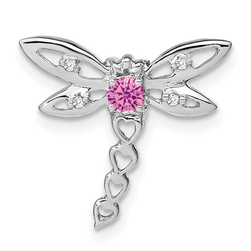14k-white-gold-cr-pink-sapphire-and-diamond-dragonfly-chain-slide-SolomonJeweler-Wichita-KS-CustomJewelry