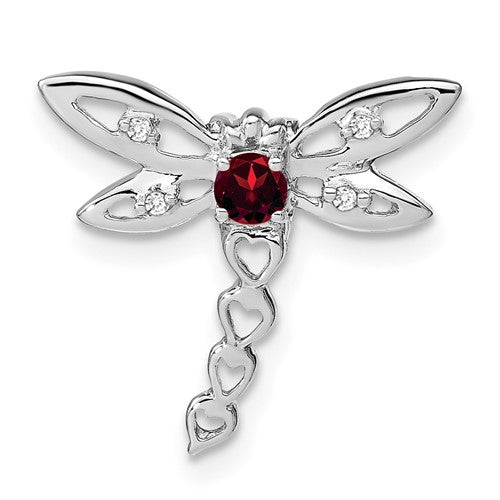 14k-white-gold-garnet-and-diamond-dragonfly-chain-slide-SolomonJeweler-Wichita-KS-CustomJewelry