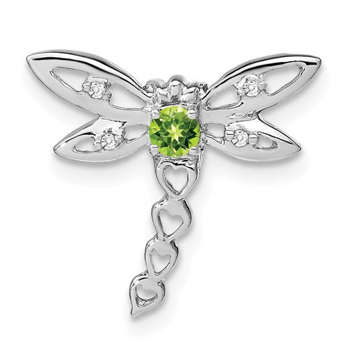 14k-white-gold-peridot-and-diamond-dragonfly-chain-slide-SolomonJeweler-Wichita-KS-CustomJewelry