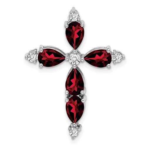 14k-white-gold-garnet-and-diamond-cross-chain-slide-SolomonJeweler-Wichita-KS-CustomJewelry