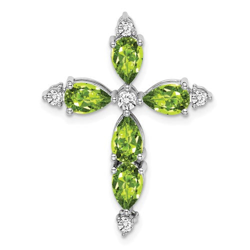 14k-white-gold-peridot-and-diamond-cross-chain-slide-SolomonJeweler-Wichita-KS-CustomJewelry