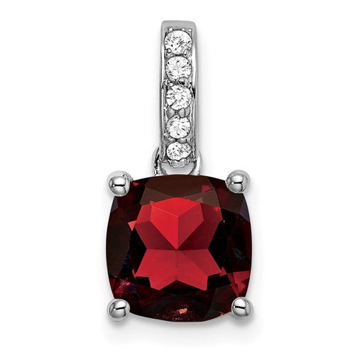 14k-white-gold-cushion-garnet-and-diamond-pendant-SolomonJeweler-Wichita-KS-CustomJewelry