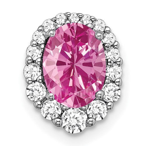 14k-white-gold-oval-creat-pink-sapphire-diamond-halo-chain-slide-SolomonJeweler-Wichita-KS-CustomJewelry
