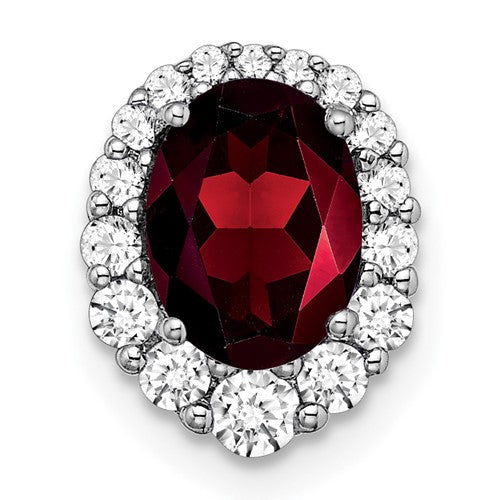 14k-white-gold-oval-garnet-and-diamond-halo-chain-slide-SolomonJeweler-Wichita-KS-CustomJewelry