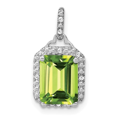 14k-white-gold-emerald-cut-peridot-and-diamond-halo-pendant-SolomonJeweler-Wichita-KS-CustomJewelry