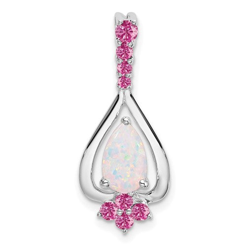 14k-white-gold-pear-created-opal-created-pink-sapphire-pendant-SolomonJeweler-Wichita-KS-CustomJewelry