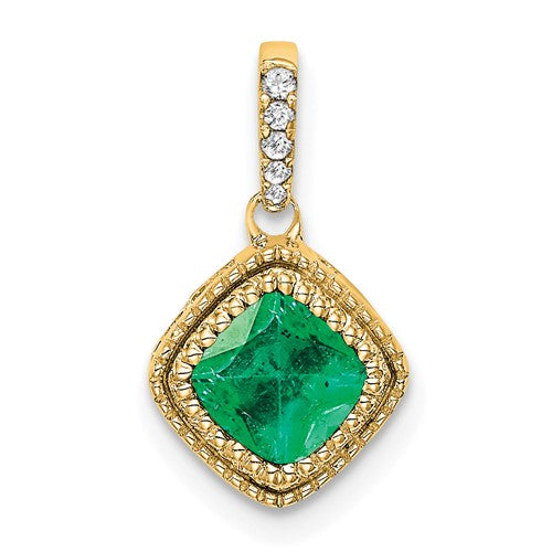 14k-cushion-emerald-and-diamond-pendant-SolomonJeweler-Wichita-KS-CustomJewelry