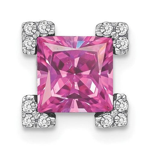 14k-white-gold-square-created-pink-sapphire-diamond-chain-slide-SolomonJeweler-Wichita-KS-CustomJewelry