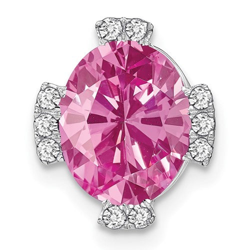 14k-white-gold-oval-created-pink-sapphire-and-diamond-chain-slide-SolomonJeweler-Wichita-KS-CustomJewelry