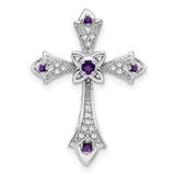 14k-white-gold-amethyst-and-diamond-fleur-de-lis-cross-chain-slide-SolomonJeweler-Wichita-KS-CustomJewelry