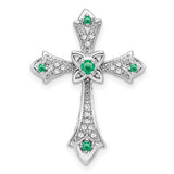 14k-white-gold-emerald-and-diamond-fleur-de-lis-cross-chain-slide-SolomonJeweler-Wichita-KS-CustomJewelry