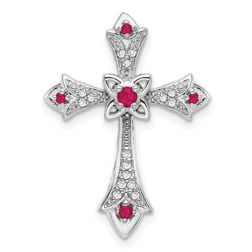 14k-white-gold-ruby-and-diamond-fleur-de-lis-cross-chain-slide-SolomonJeweler-Wichita-KS-CustomJewelry