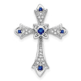 14k-white-gold-sapphire-and-diamond-fleur-de-lis-cross-chain-slide-SolomonJeweler-Wichita-KS-CustomJewelry