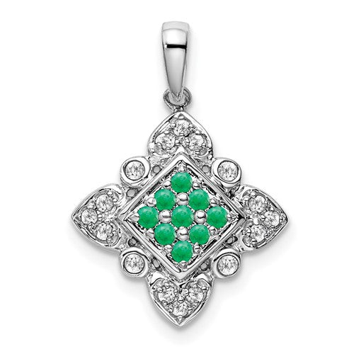 14k-white-gold-emerald-and-diamond-vintage-pendant-SolomonJeweler-Wichita-KS-CustomJewelry
