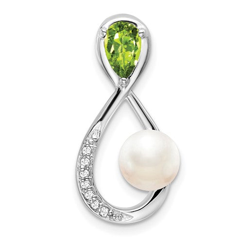 14k-white-gold-peridot-fwc-pearl-diamond-infinity-chain-slide-SolomonJeweler-Wichita-KS-CustomJewelry