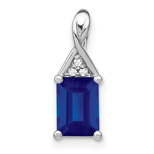 14k-white-gold-emerald-shape-sapphire-and-diamond-pendant-SolomonJeweler-Wichita-KS-CustomJewelry
