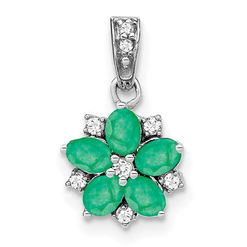 14k-white-gold-emerald-and-diamond-floral-pendant-SolomonJeweler-Wichita-KS-CustomJewelry