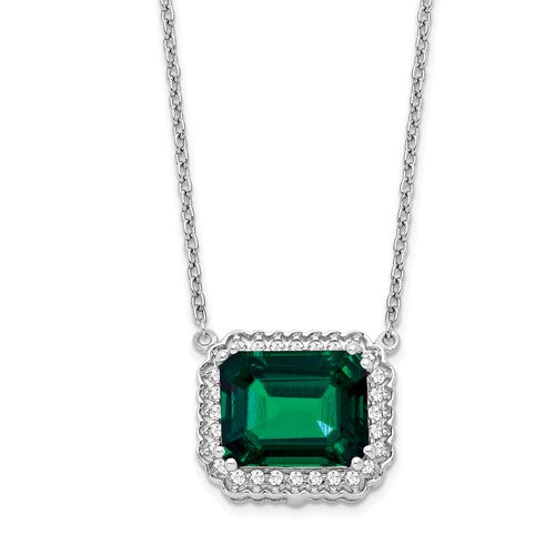 14k-white-gold-octagon-created-emerald-and-diamond-18in-necklace-SolomonJeweler-Wichita-KS-CustomJewelry
