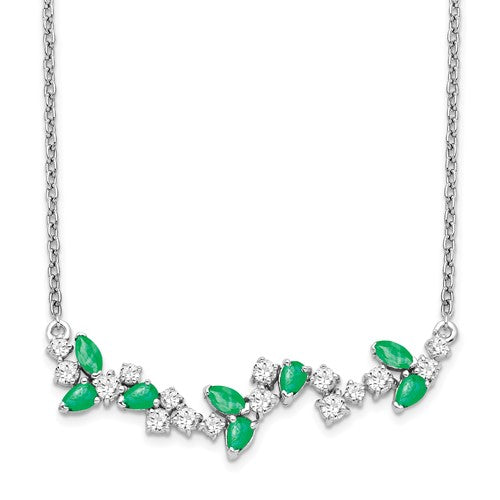 14k-white-gold-emerald-and-diamond-18in-floral-bar-necklace-SolomonJeweler-Wichita-KS-CustomJewelry