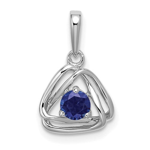 14k-white-gold-created-sapphire-triangle-pendant-SolomonJeweler-Wichita-KS-CustomJewelry
