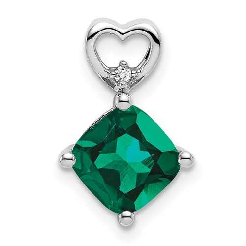 14k-white-gold-created-emerald-and-diamond-heart-chain-slide-SolomonJeweler-Wichita-KS-CustomJewelry
