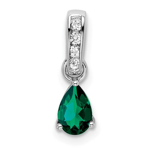 14k-white-gold-pear-created-emerald-and-diamond-pendant-SolomonJeweler-Wichita-KS-CustomJewelry