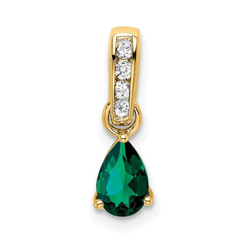 14k-pear-created-emerald-and-diamond-pendant-SolomonJeweler-Wichita-KS-CustomJewelry