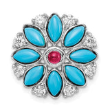 14k-white-gold-turquoise-creat-ruby-white-topaz-floral-chain-slide-SolomonJeweler-Wichita-KS-CustomJewelry