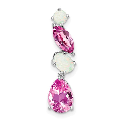 14k-white-gold-created-pink-sapphire-and-opal-chain-slide-SolomonJeweler-Wichita-KS-CustomJewelry