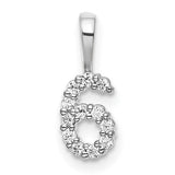 14k white gold diamond number 6 pendant with sparkling diamonds, crafted by Solomon Jewelers, shown on a white background.