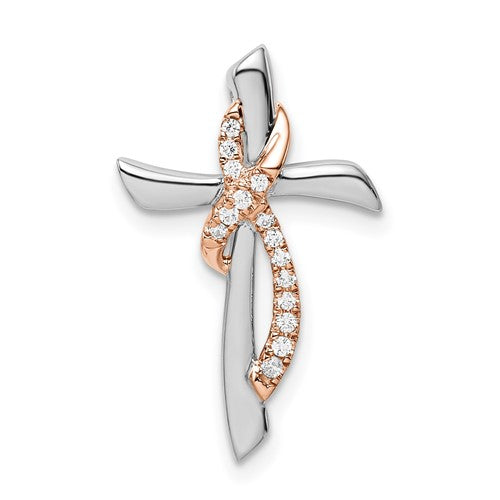 14k-two-tone-white-rose-cross-w-ribbon-diamond-chain-slide-SolomonJeweler-Wichita-KS-CustomJewelry