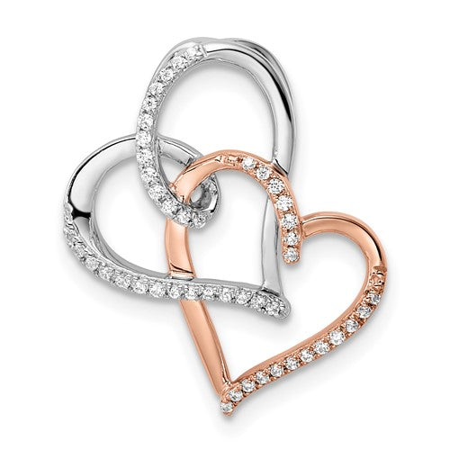 14k-two-tone-white-and-rose-double-heart-diamond-chain-slide-SolomonJeweler-Wichita-KS-CustomJewelry
