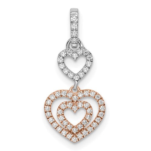 14k-two-tone-white-and-rose-hearts-dangle-diamond-pendant-SolomonJeweler-Wichita-KS-CustomJewelry