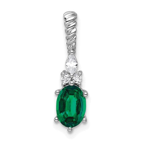 14k-white-gold-polish-diamond-and-lab-created-emerald-twisted-chain-slide-SolomonJeweler-Wichita-KS-CustomJewelry